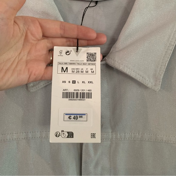 Zara Shimmery Metallic Gray Denim Jumpsuit Romper Size Medium - Picture 6 of 14